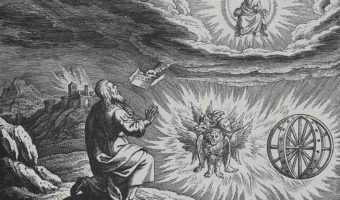 Ezekiel's vision, by Matthaeus Merian (1593-1650; from Wikimedia Commons). "As I was among the captives by the River Chebar ... I saw visions of God."
