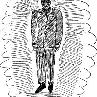 A "Man in Black," as drawn by Albert Bender for "Flying Saucers and the Three Men." From Wikimedia Commons.