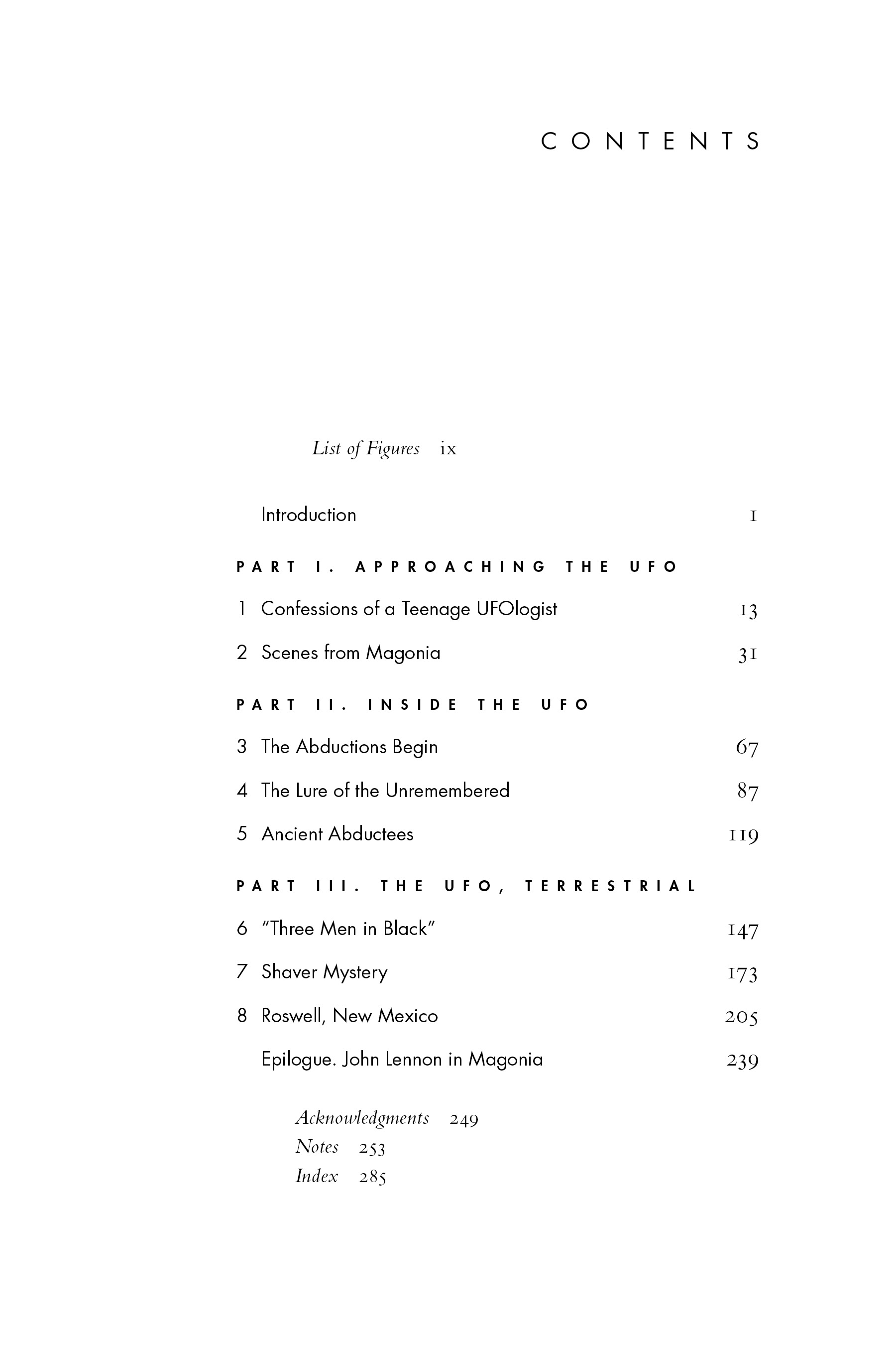 "Intimate Alien," Table of Contents.